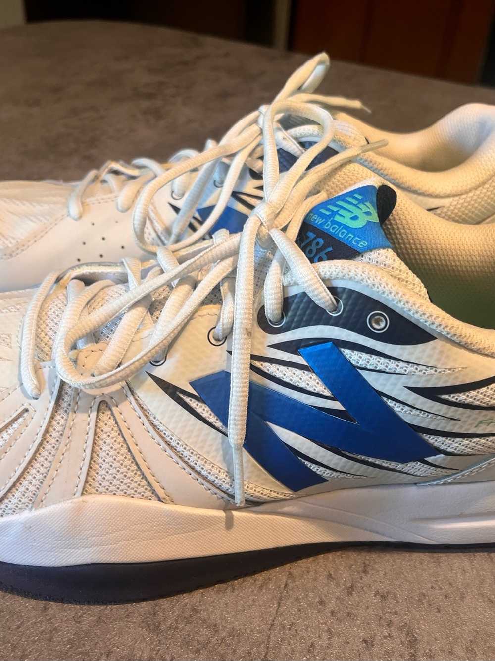 NEW, New Balance Men's White & Blue Athletic Shoes with Navy Accents